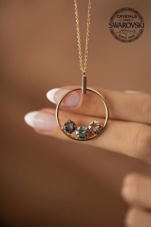 Swarovski Taşlı Halka ve Üçtaş Model Rose Kaplama Gümüş Crystal Kolye