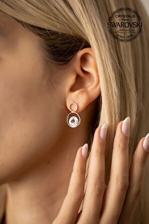 Swarovski Taşlı İki Halka Model Gümüş Crystal Küpe
