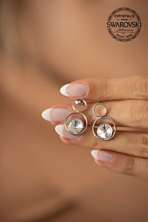 Swarovski Taşlı İki Halka Model Gümüş Crystal Küpe
