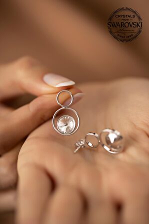 Swarovski Taşlı İki Halka Model Gümüş Crystal Küpe