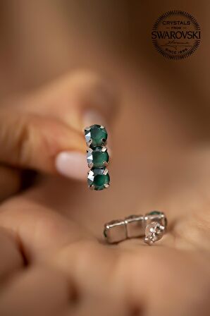 Swarovski Taşlı Üçtaş Model Gümüş Crystal Küpe