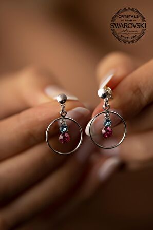 Swarovski Taşlı Halka ve Üçtaş Model Gümüş Crystal Küpe