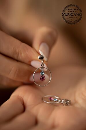 Swarovski Taşlı Halka ve Üçtaş Model Gümüş Crystal Küpe