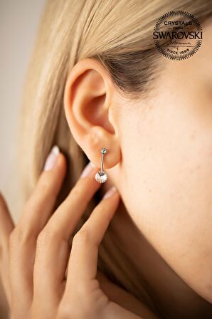 Swarovski Taşlı İki Taş ve Çubuk Model Gümüş Crystal Küpe