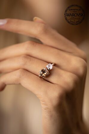 Swarovski Taşlı Çiftaş Model Gümüş Crystal Yüzük