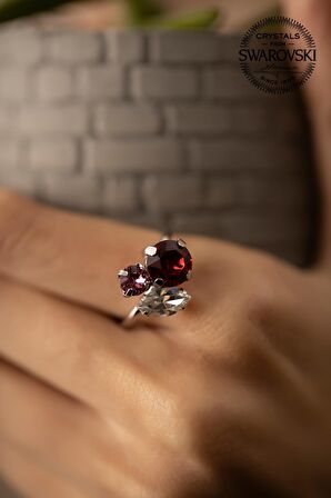 Swarovski Taşlı Yaprak Model Gümüş Crystal Yüzük