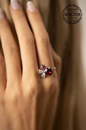 Swarovski Taşlı Yaprak Model Gümüş Crystal Yüzük