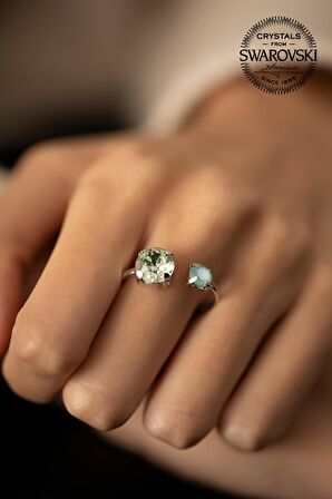 Swarovski Taşlı İki Taş Model Gümüş Crystal Yüzük