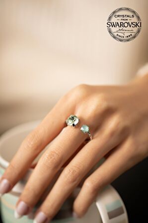 Swarovski Taşlı İki Taş Model Gümüş Crystal Yüzük