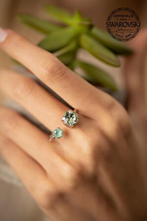 Swarovski Taşlı İki Taş Model Gümüş Crystal Yüzük