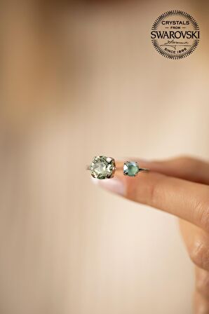 Swarovski Taşlı İki Taş Model Gümüş Crystal Yüzük