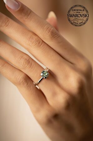 Swarovski Taşlı Tektaş Model Gümüş Crystal Yüzük