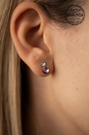 Swarovski Taşlı İki Taş Model Gümüş Crystal Küpe