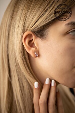 Swarovski Taşlı İki Taş Model Gümüş Crystal Küpe