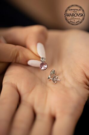 Swarovski Taşlı İki Taş Model Gümüş Crystal Küpe