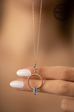 Swarovski Taşlı Halka ve Çubuk Model Rose Kaplama Gümüş Crystal Kolye
