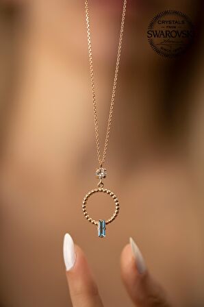 Swarovski Taşlı Halka ve Çubuk Model Rose Kaplama Gümüş Crystal Kolye