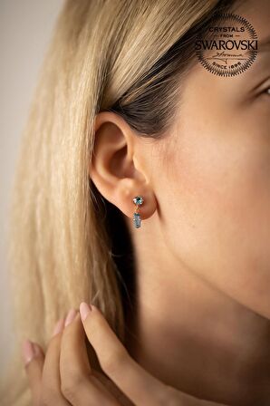 Swarovski Taşlı Çubuk ve Tektaş Model Rose Kaplama Gümüş Crystal Küpe
