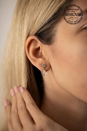 Swarovski Taşlı Çubuk ve Tektaş Model Gümüş Crystal Küpe