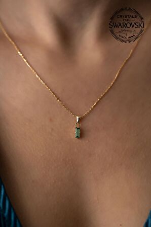Swarovski Taşlı Çubuk Model Altın Kaplama Gümüş Crystal Kolye