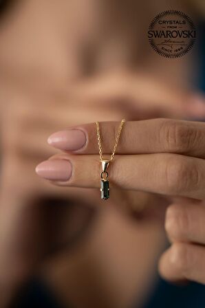 Swarovski Taşlı Çubuk Model Altın Kaplama Gümüş Crystal Kolye