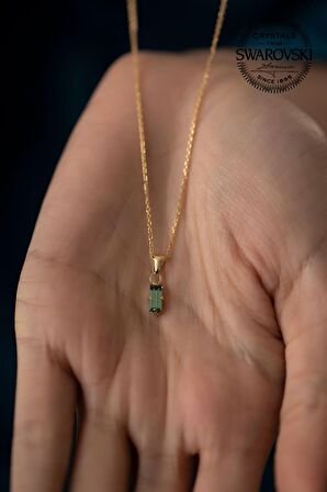 Swarovski Taşlı Çubuk Model Altın Kaplama Gümüş Crystal Kolye