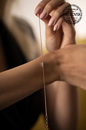 Swarovski Taşlı Çubuk Model Altın Kaplama Gümüş Crystal Bileklik