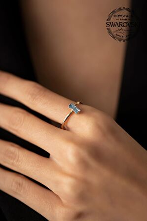 Swarovski Taşlı Çubuk Model Rose Kaplama Gümüş Crystal Yüzük