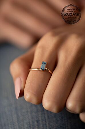 Swarovski Taşlı Çubuk Model Rose Kaplama Gümüş Crystal Yüzük