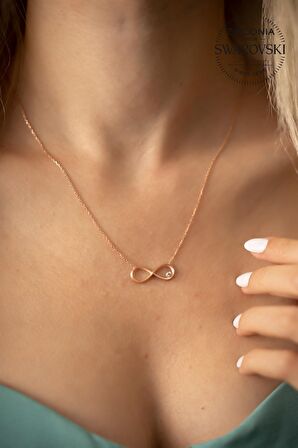 Swarovski Taşlı Sonsuzluk Model Rose Kaplama Gümüş Zirconia Kolye