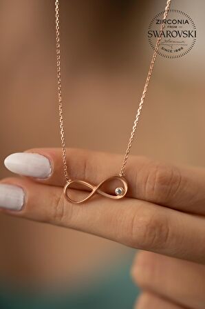 Swarovski Taşlı Sonsuzluk Model Rose Kaplama Gümüş Zirconia Kolye