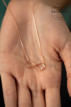Swarovski Taşlı Sonsuzluk Model Rose Kaplama Gümüş Zirconia Kolye