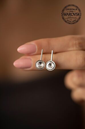Swarovski Taşlı Çubuk ve Tektaş Model Gümüş Crystal Küpe