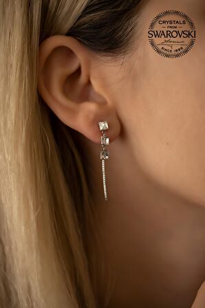 Swarovski Taşlı Üç Taş Model Gümüş Crystal Küpe