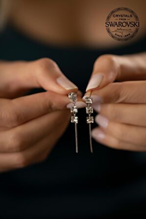 Swarovski Taşlı Üç Taş Model Gümüş Crystal Küpe