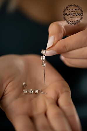 Swarovski Taşlı Üç Taş Model Gümüş Crystal Küpe