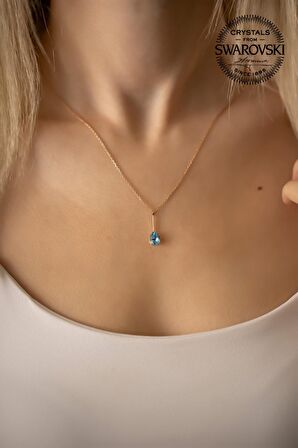 Swarovski Taşlı Damla Model Rose Kaplama Gümüş Crystal Kolye