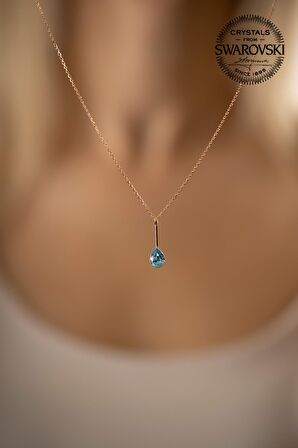 Swarovski Taşlı Damla Model Rose Kaplama Gümüş Crystal Kolye