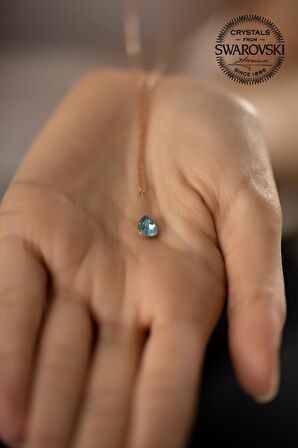 Swarovski Taşlı Damla Model Rose Kaplama Gümüş Crystal Kolye
