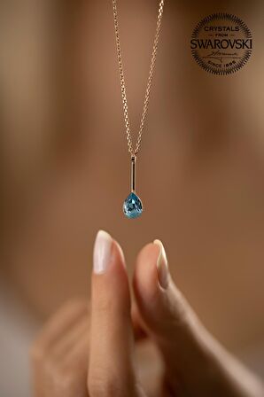 Swarovski Taşlı Damla Model Rose Kaplama Gümüş Crystal Kolye