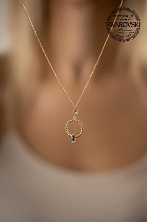 Swarovski Taşlı Halka ve Çubuk Model Altın Kaplama Gümüş Crystal Kolye