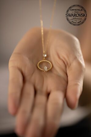 Swarovski Taşlı Halka ve Çubuk Model Altın Kaplama Gümüş Crystal Kolye
