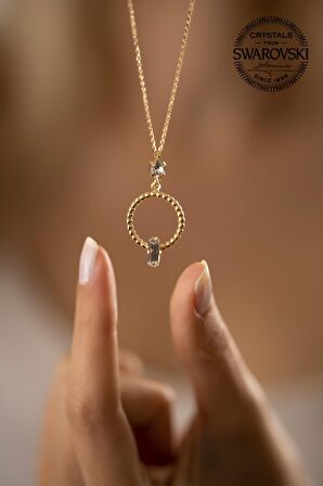 Swarovski Taşlı Halka ve Çubuk Model Altın Kaplama Gümüş Crystal Kolye