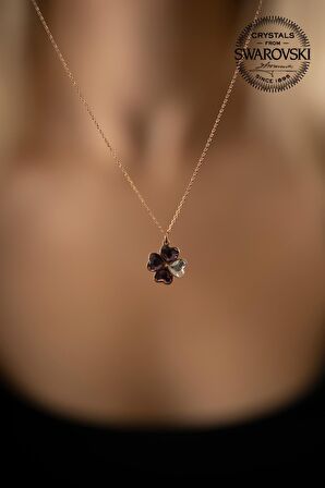 Swarovski Taşlı Yonca Model Rose Kaplama Gümüş Crystal Kolye