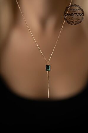Swarovski Taşlı Baget ve Sallantılı Model Rose Kaplama Gümüş Crystal Kolye