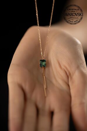 Swarovski Taşlı Baget ve Sallantılı Model Rose Kaplama Gümüş Crystal Kolye