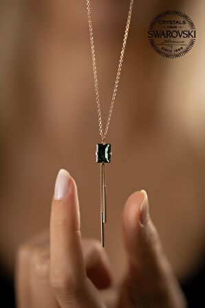 Swarovski Taşlı Baget ve Sallantılı Model Rose Kaplama Gümüş Crystal Kolye