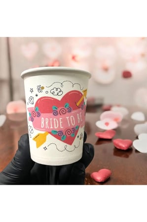 Bekarlığa Veda-Bride To Be-Kalp Tasarım Tek kullanımlık 7 Oz 50 Adet Karton Bardak