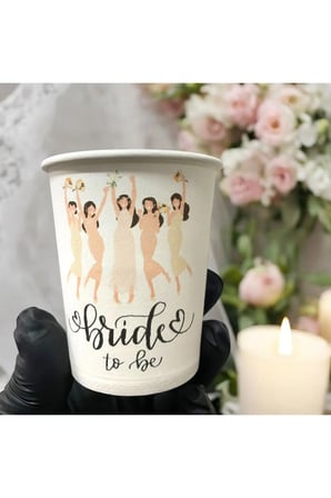Bekarlığa Veda-Bride To Be temalı Tek kullanımlık 7 Oz 50 Adet Karton Bardak