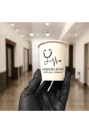 Doktor-Muayenehane-Klinik Hoşgeldiniz temalı Tek kullanımlık 7 Oz 50 Adet Karton Bardak